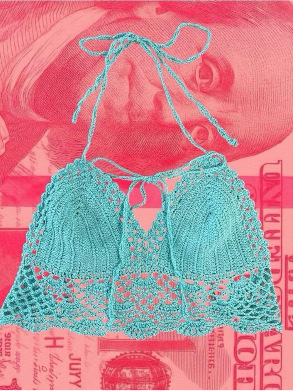 turquoise blue crochet knit halter summer crop top